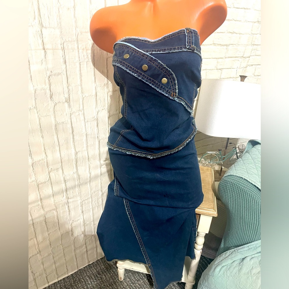 Vintage Seraph y2K Jean Denim Maxi Dress Size M Made in USA 90s RARE Cottage NEW